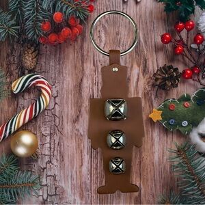 Brown Genuine Leather Jingle Sleigh Bells Door Knob Hanger- Made in USA - NWOT
